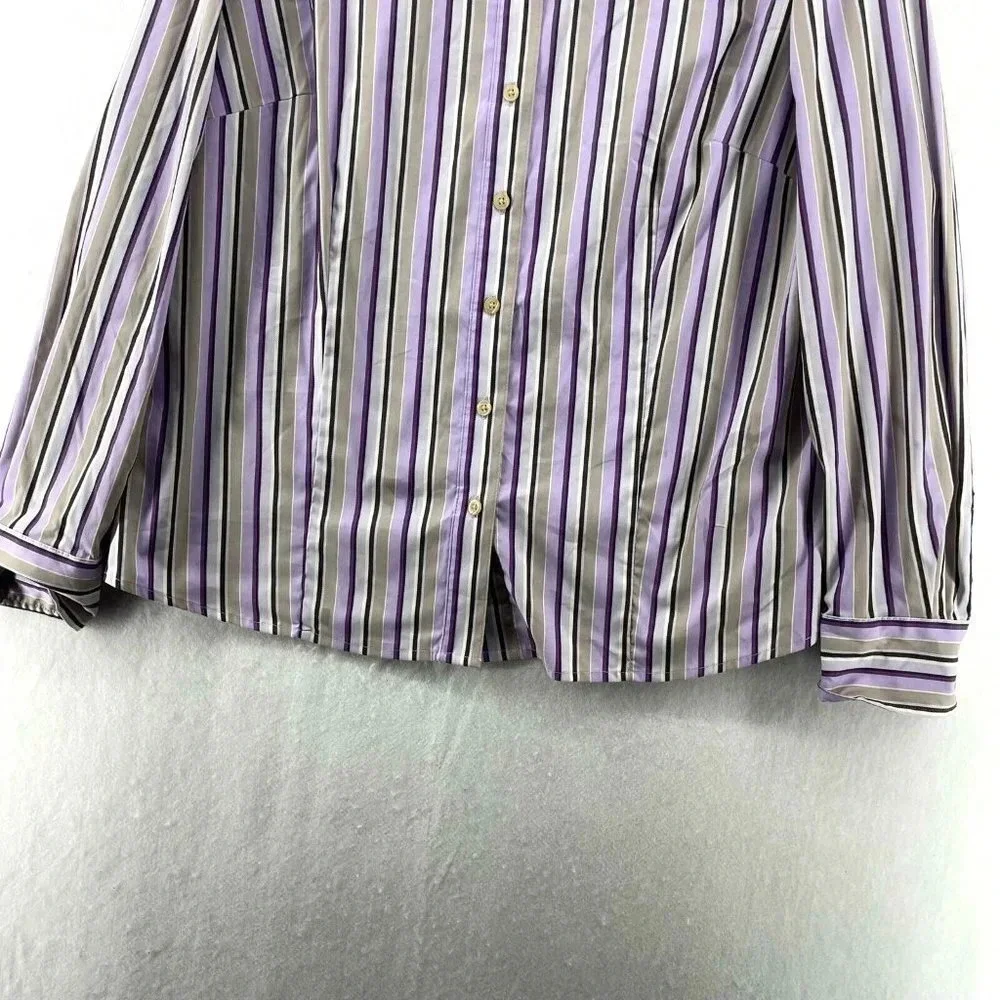 Attention Button-Up Shirt Women's Sz XL Purple Brown Striped Collared Stretch - Picture 7 of 12